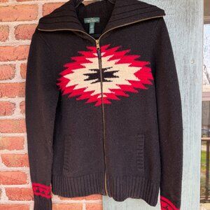 Vintage Lauren Jeans Co. Ralph Lauren Aztec Print Wool Zip Cardigan